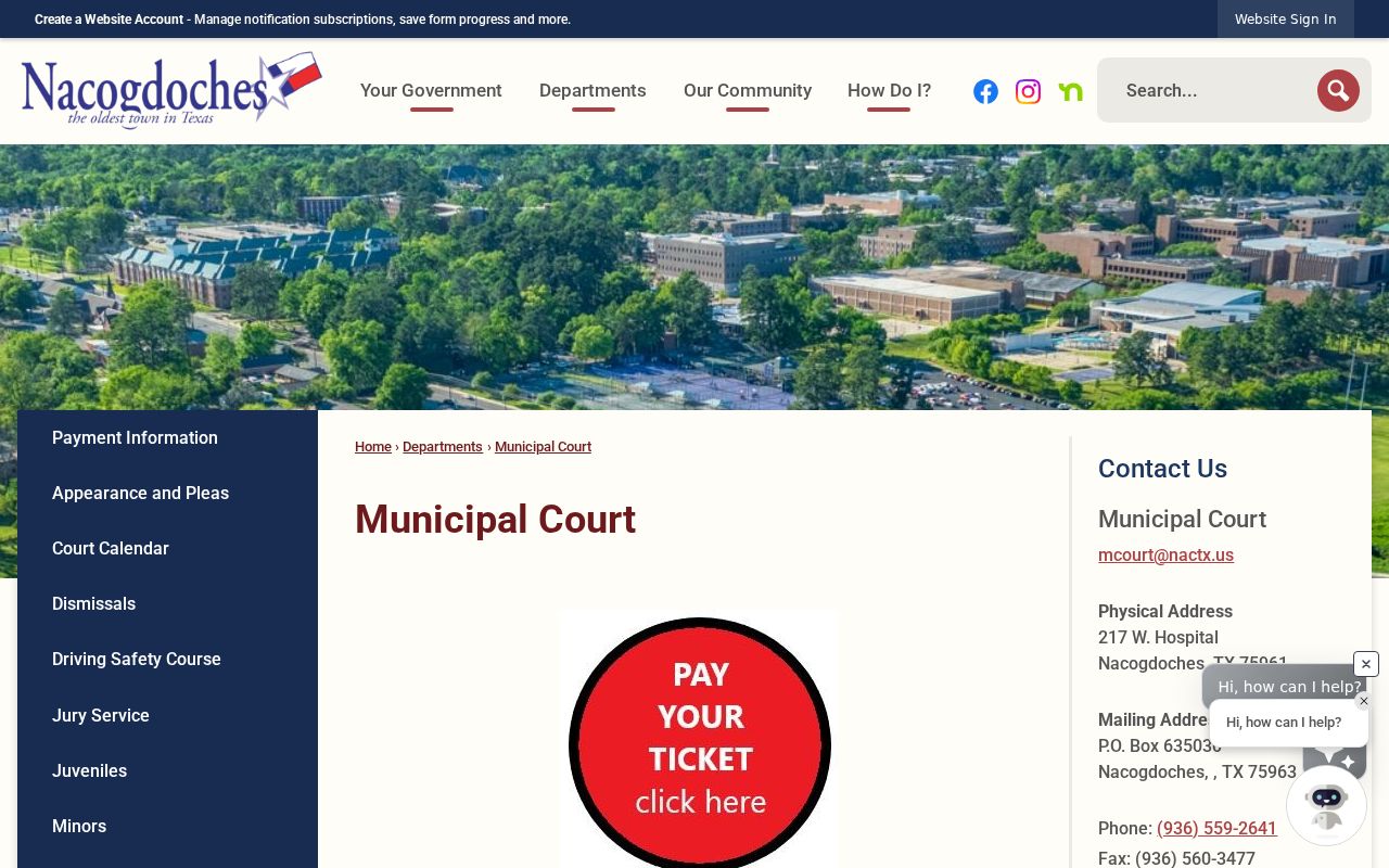 Nacogdoches County traffic court municipal citation page